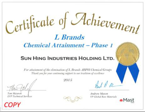 L Brands 第一阶段化学品成就奖