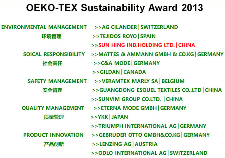 OEKO-TEX Sustainability Award 2013